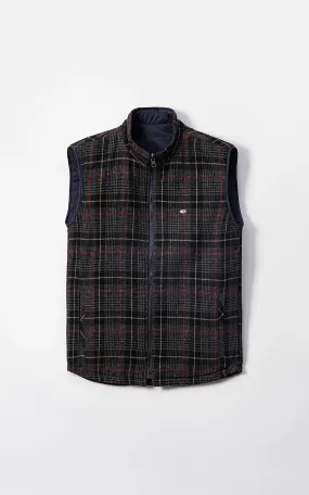 WOOL QUILTED SLEEVELESS REVERSIBLE JACKET  BLACK CHECK