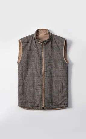 WOOL QUILTED SLEEVELESS REVERSIBLE JACKET CHARCOAL BEIGE