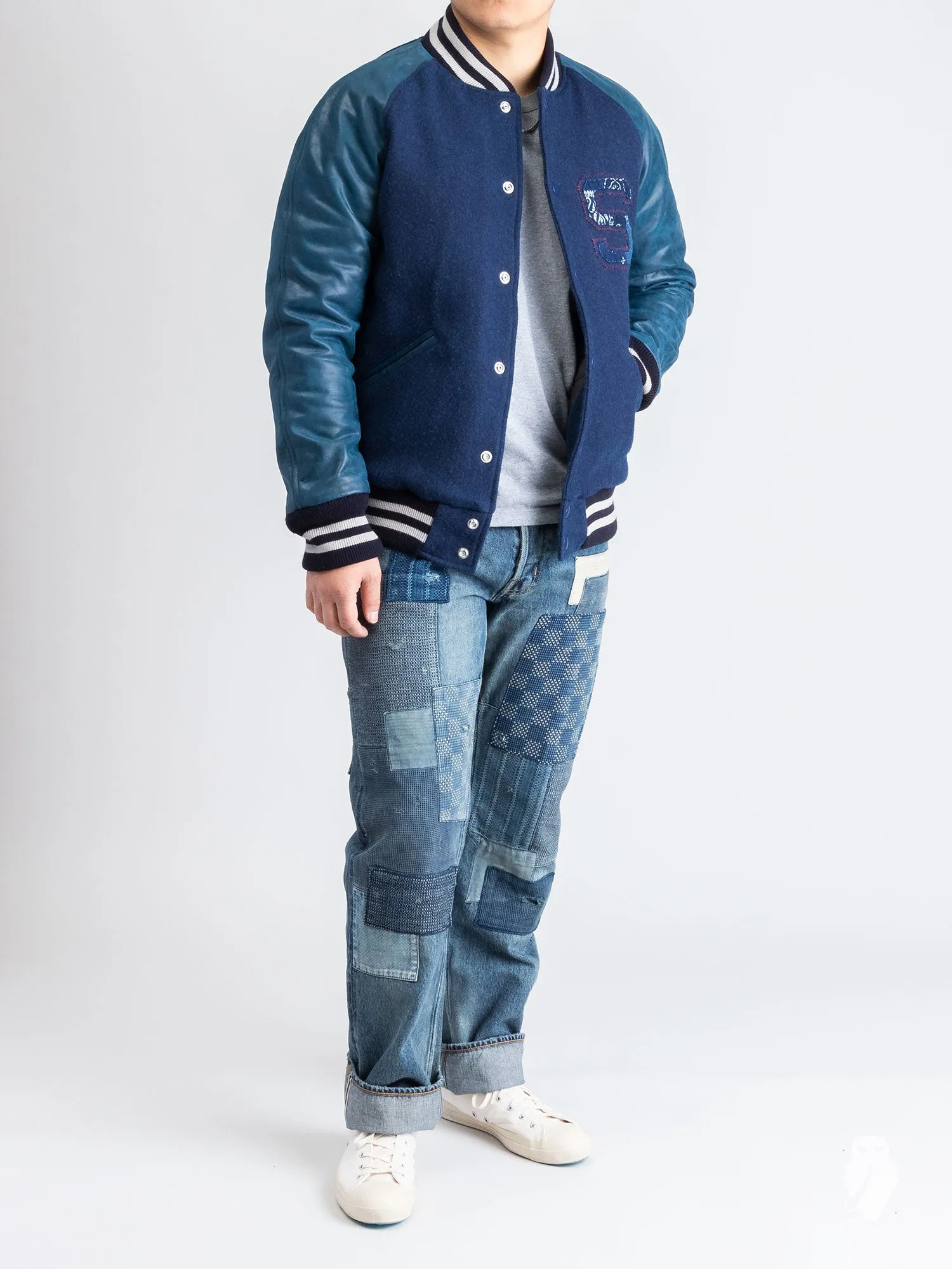 Wool Varsity Jacket in Indigo