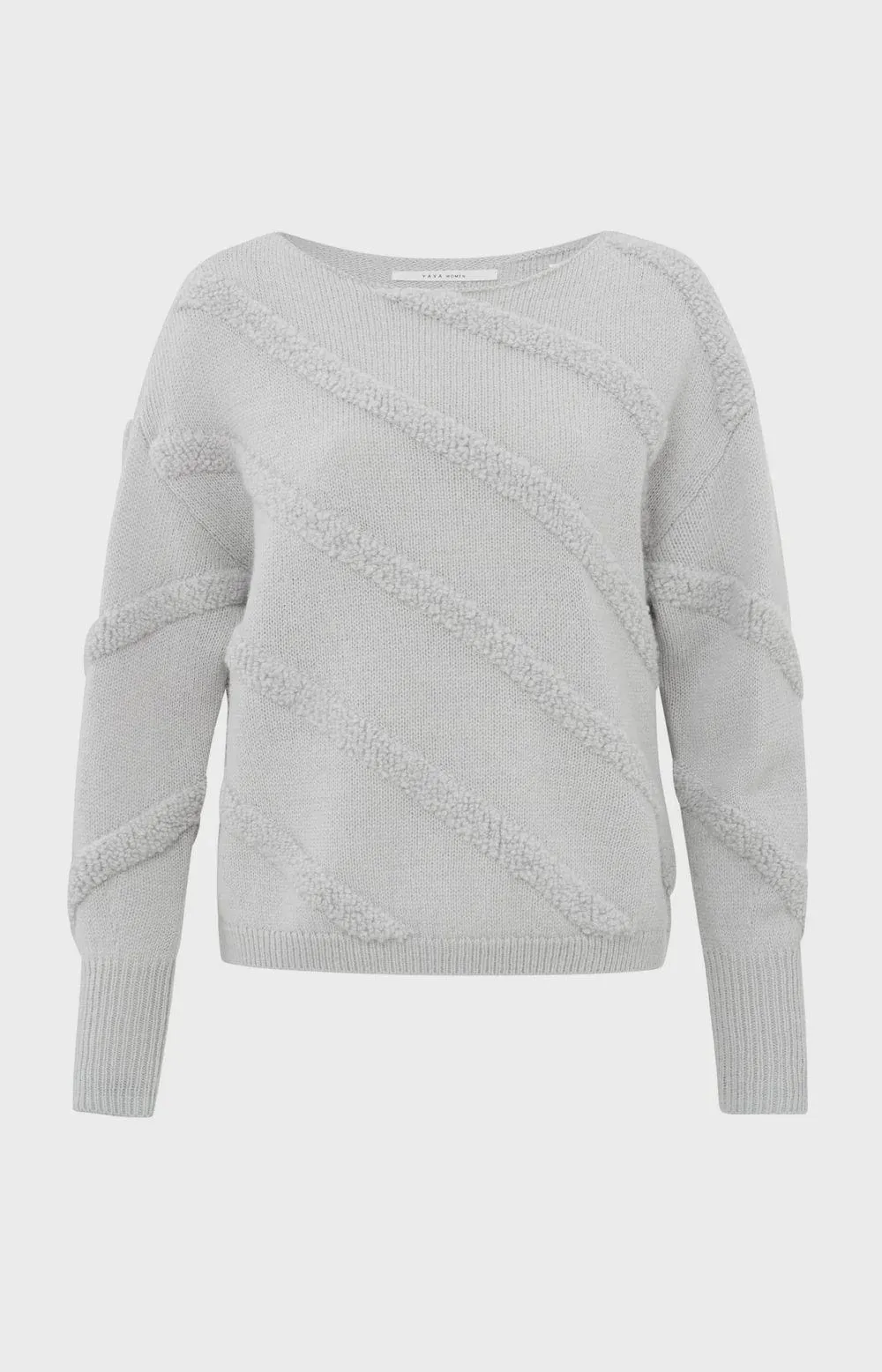 Yaya Boatneck Jumper Diagonal Tufts Sky Grey