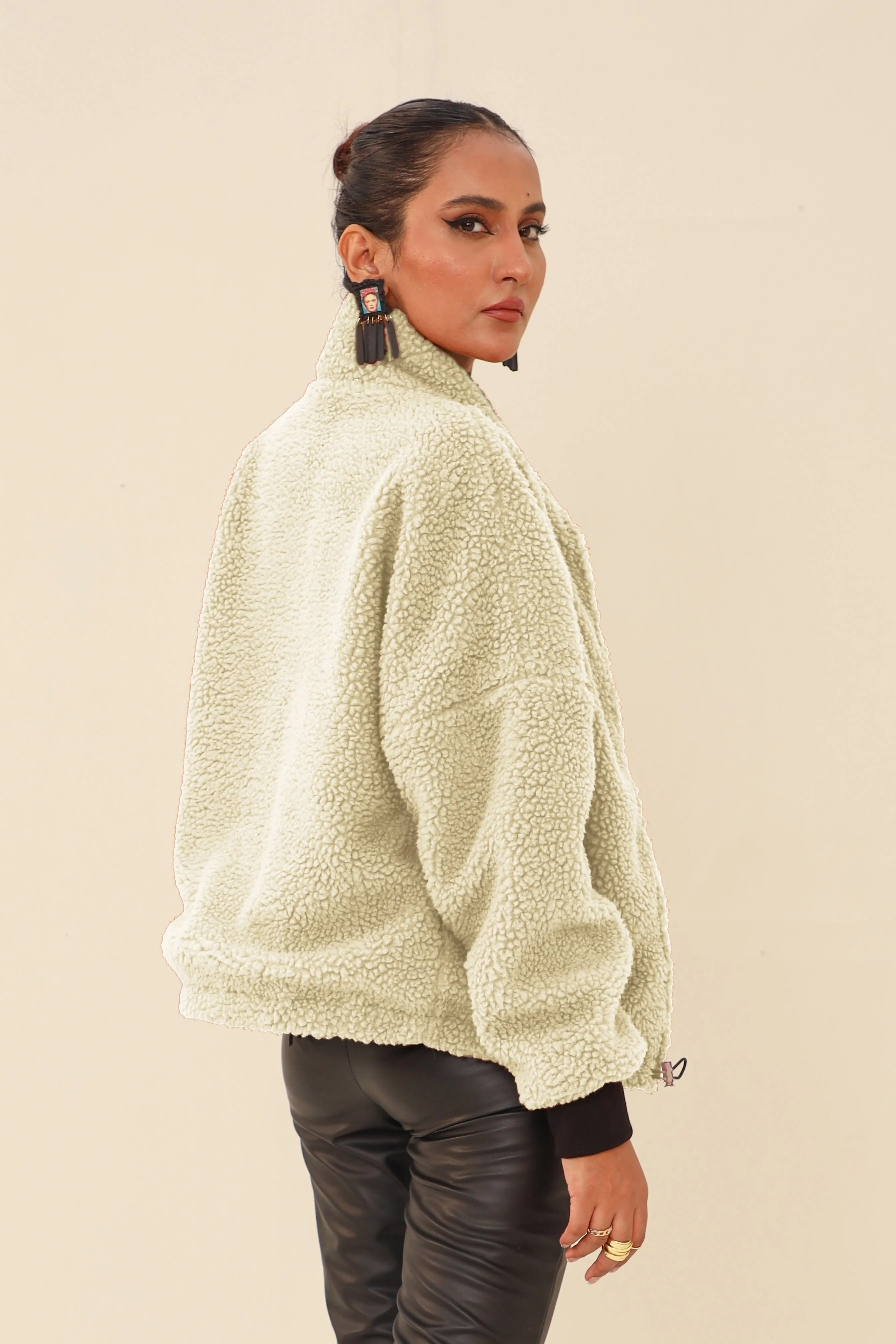 Zaneta Oversized Shearling Jacket Beige