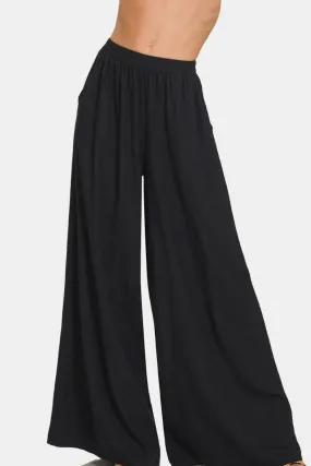 Zenana Pleated Linen Blend Wide Leg Pants